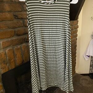 White and Green Striped Stretchy Casual Sundress
